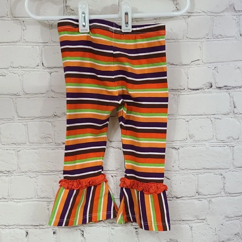 Bonnie Jean 12M Fall Stripe Bell Bottom Pants Ruffle Groovy Fall Halloween Baby